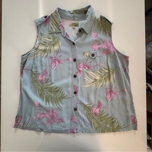 Tahiti Island Escape Blue and Pink Floral Button Down Shirt